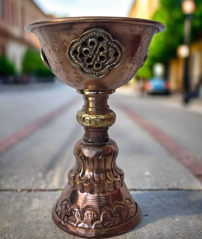Copper Butter lamp with Auspicious Design Sm