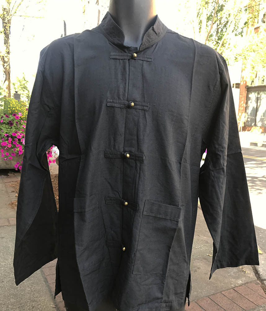 Tibetan Elegant Raw ནCotton Shirt : Black #9
