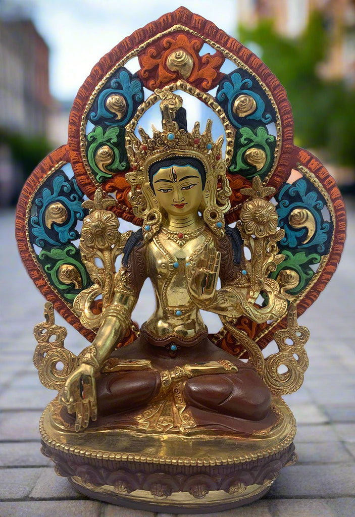 White Tara Statue with Backrest