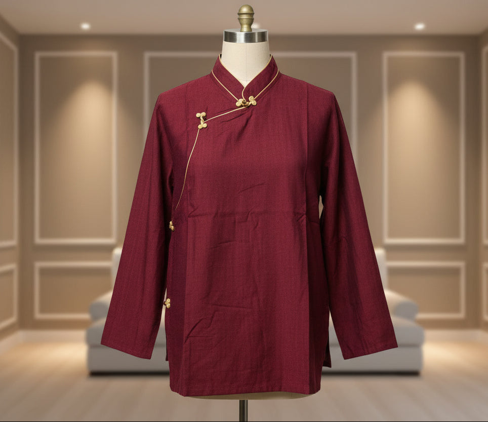 Oriental Tibetan Shirt in Maroon