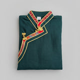 Oriental Tibetan Shirt with Silk Trim in Green