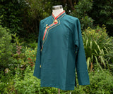 Oriental Tibetan Shirt with Silk Trim in Green
