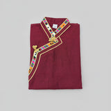 Tibetan Shirt with Silk Trim in Maroon