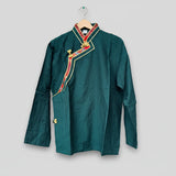 Oriental Tibetan Shirt with Silk Trim in Green