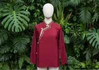 Tibetan Shirt with Silk Trim in Maroon