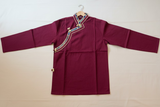 Tibetan Shirt with Silk Trim in Maroon