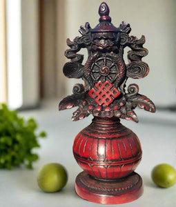 Antiqued 8 Auspicious Symbols Resin Torma #24