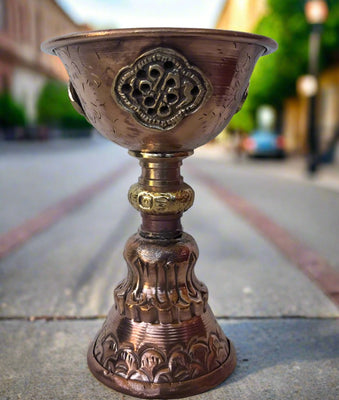 Copper Butter lamp with Auspicious Design Sm