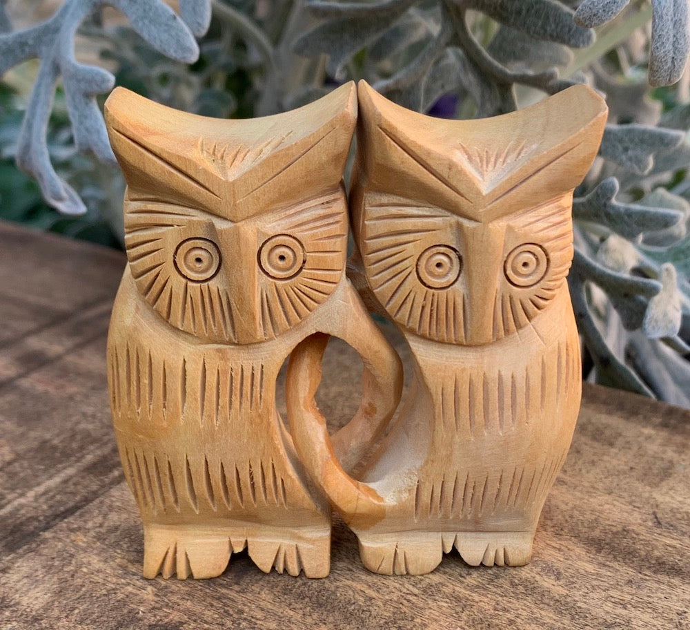 Wooden Owl Sculpture Wood Carving Owl Figurine Wood Art by Linden