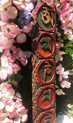 Om Mani Long Wood Carving #16