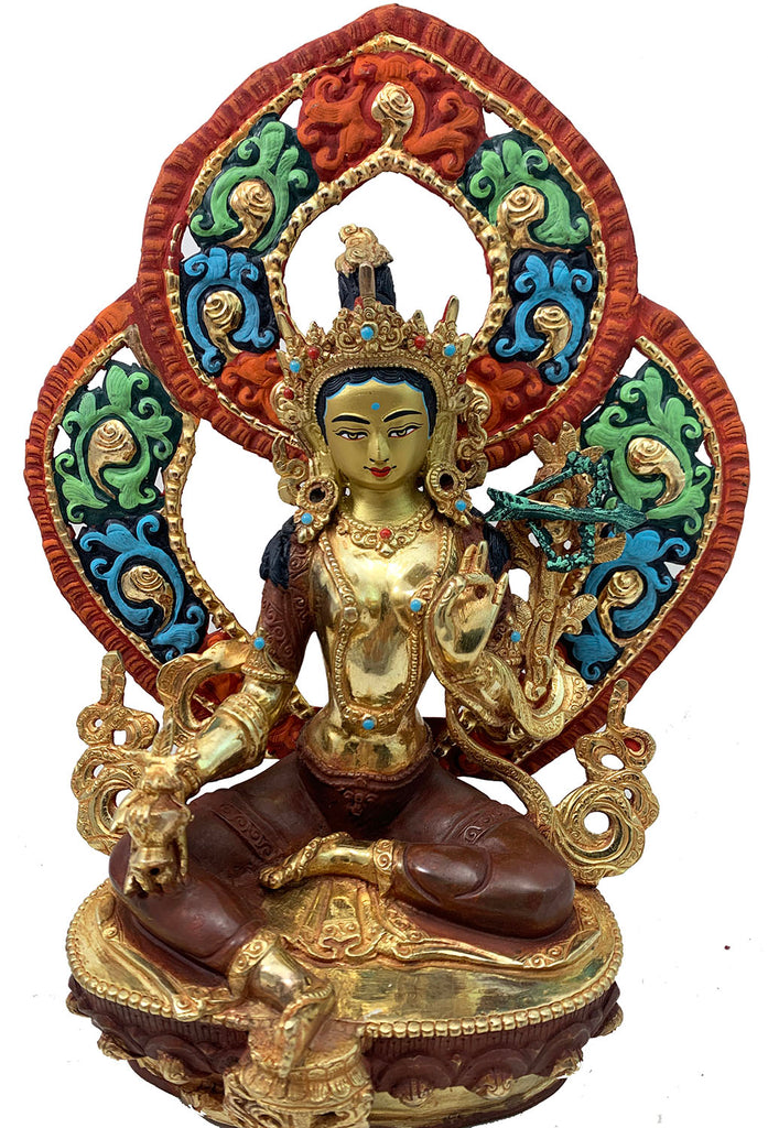 Red Tara Statue with Backrest