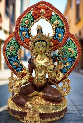 Red Tara Statue with Backrest