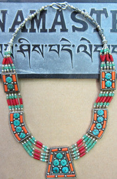 Turquoise with Coral Necklace #47